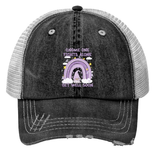 Gnome One Fights Alone Lavender | Fight The Cancer Trucker Hats