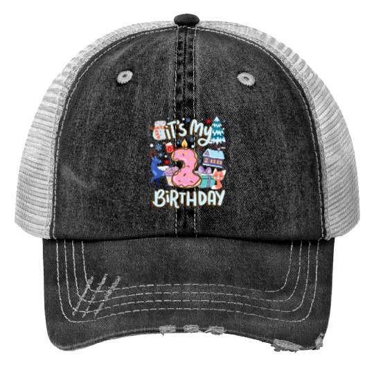 It's My 2 Birthday Snowman Holiday Donut Winter Trucker Hats