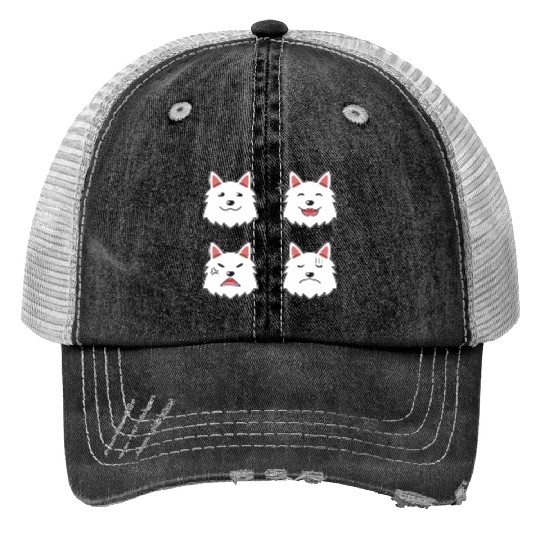 Funny White Dog Cartoon Faces Trucker Hats