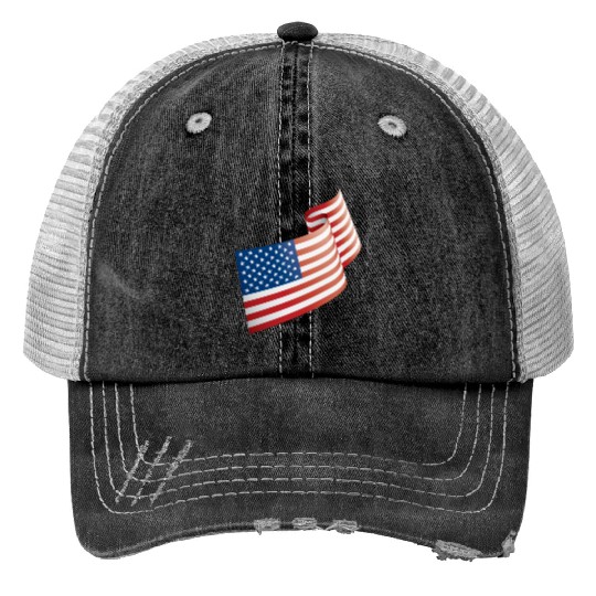 USA Flag In The Wind Trucker Hats