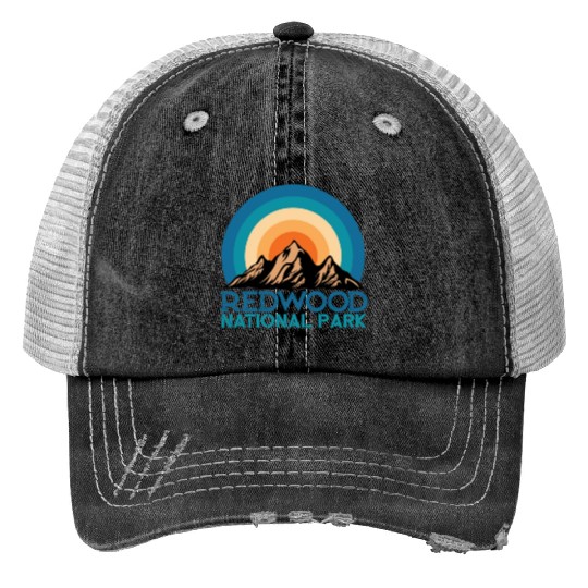 Cool Vintage Retro Redwood National Park Mountain Trucker Hats