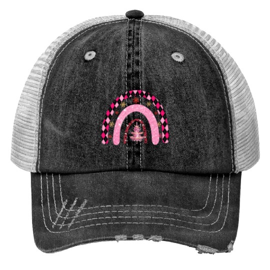 Xmas Christmas Merry and Bright Snowflakes Trucker Hats