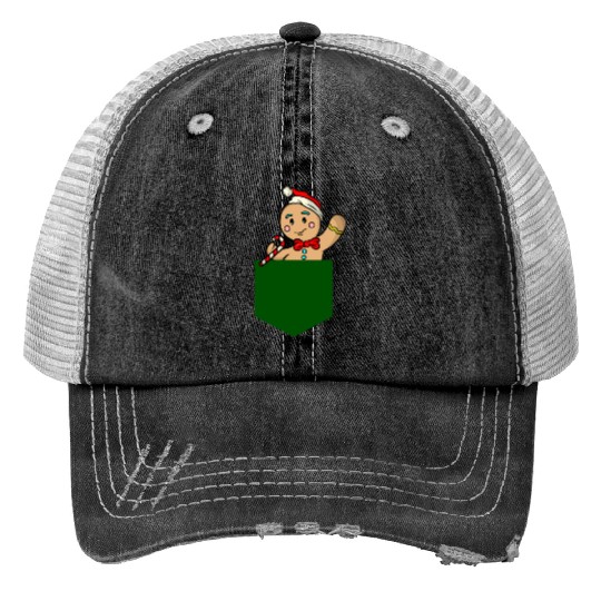 Christmas gingerbread man in breast pocket gift Trucker Hats