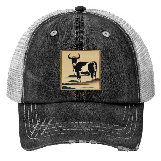 Ukiyo-e Cow, Japanese Print Trucker Hats