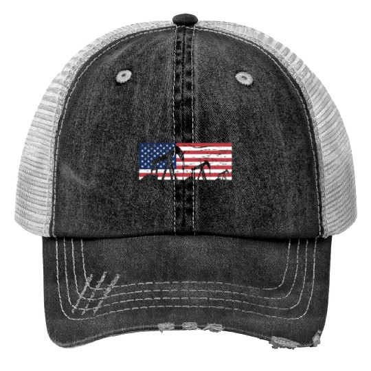 US American Flag Oilfield Oil Field Rig Refinery W Trucker Hats