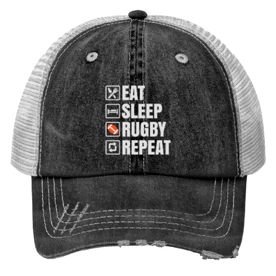 Eat Sleep Rugby Repeat Trucker Hats