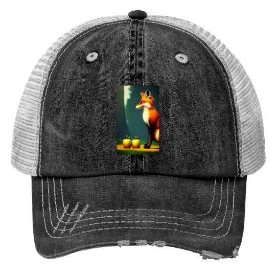 Fox and apples Trucker Hats