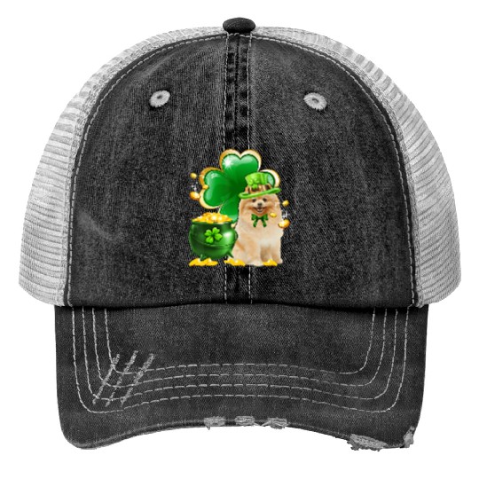 Pomeranian Dog Shamrock St Patricks Day Trucker Hats