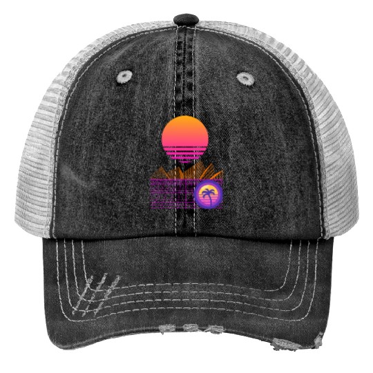 Synthwave Mountain Trucker Hats