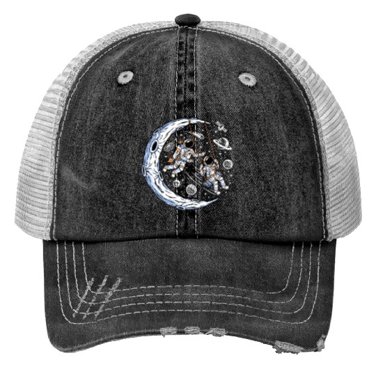 Astronauts on swing on moon Trucker Hats