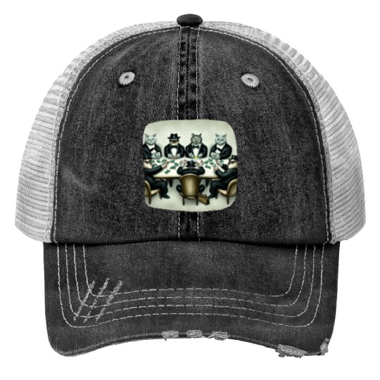 Cats Playing Cards Trucker Hats