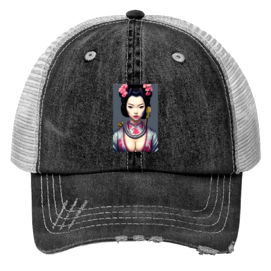Geisha portrait japanese woman Japan wall art Trucker Hats