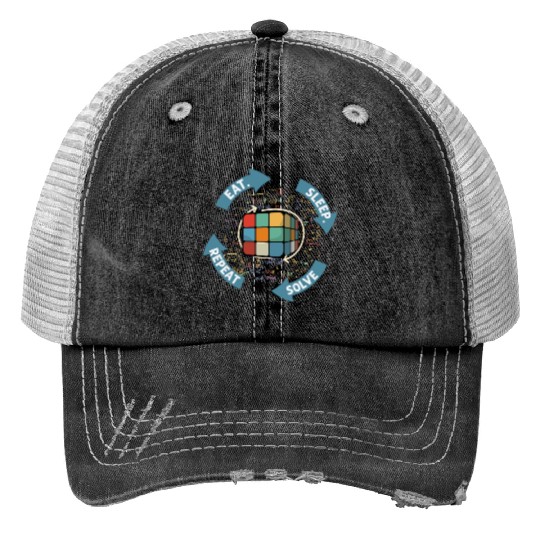 Eat Sleep Solve Repeat Math Speed Cubing Genie Trucker Hats