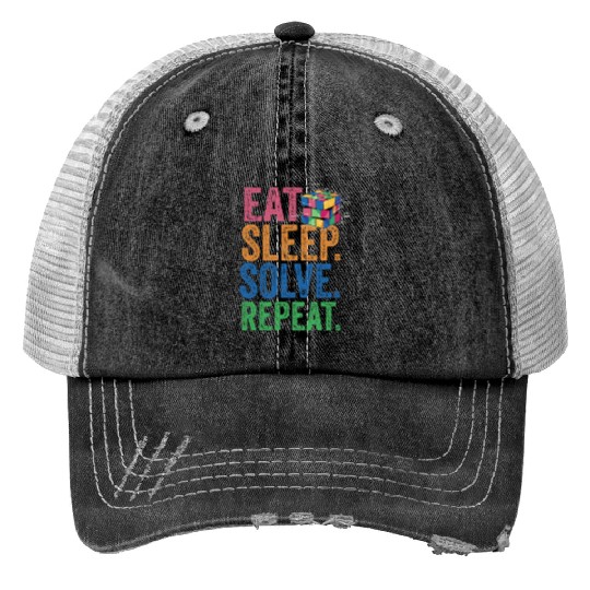 Eat Sleep Solve Repeat Math Speed Cubing Genie Trucker Hats