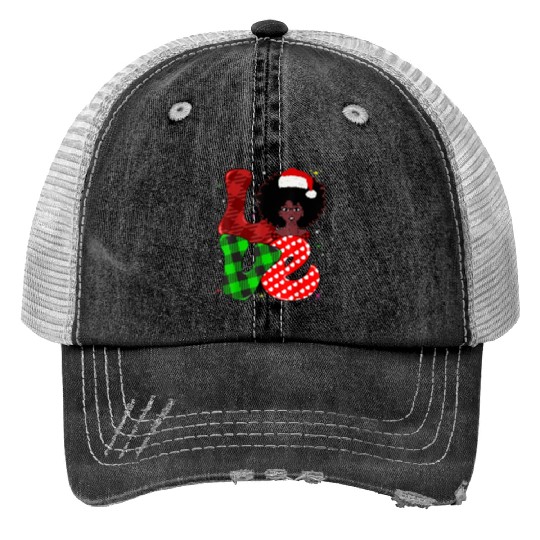Black African Girl American Melanin Christmas Sant Trucker Hats