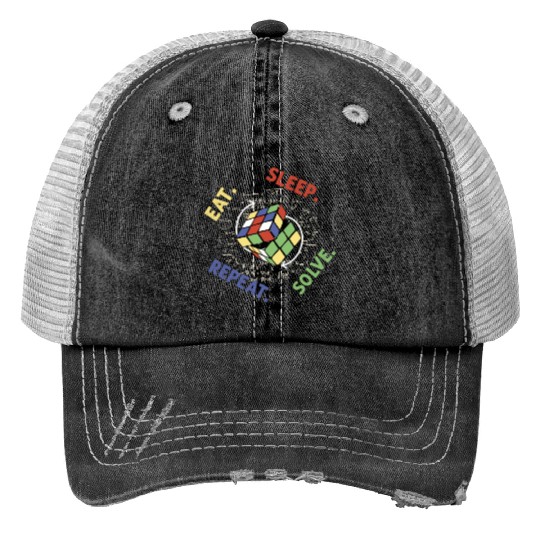 Eat Sleep Solve Repeat Math Speed Cubing Genie Trucker Hats