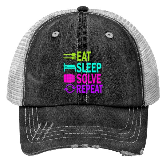Eat Sleep Solve Repeat Math Speed Cubing Genie Trucker Hats