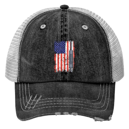 Exhaust US Flag Trucking Patriotic Car Lover Trucker Hats