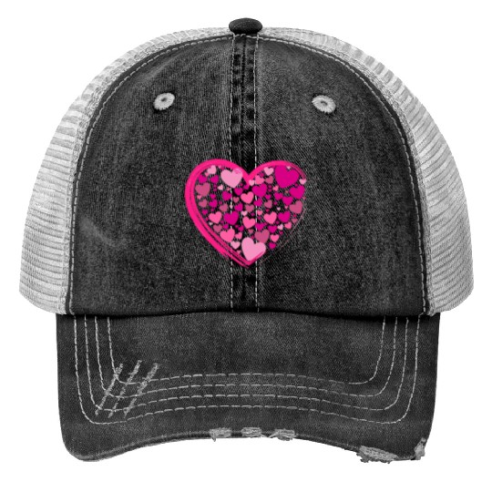 Cute Pink and Lilac Hearts in a Big Pink Heart Trucker Hats