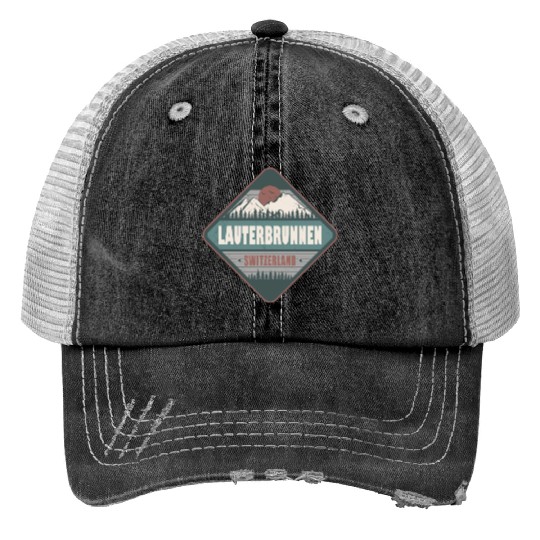 Lauterbrunnen Switzerland Vintage Hiking Design Trucker Hats