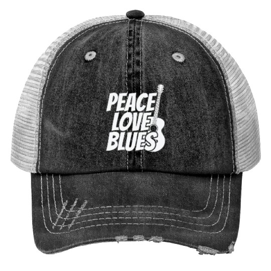 Peace Love Blues Music Trumpet Trucker Hats