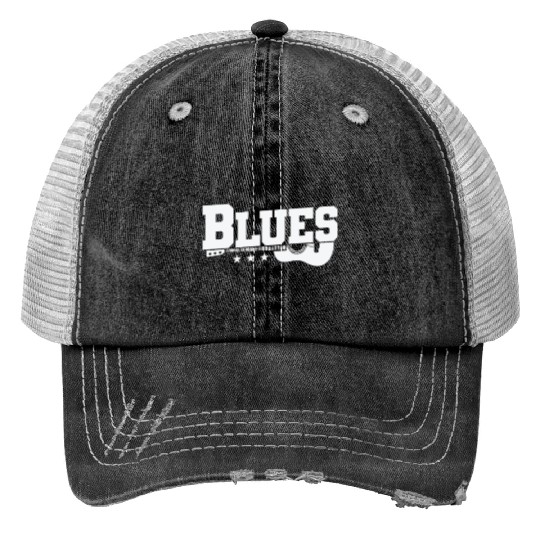 Blues with Guitar Music Trumpet Trucker Hats