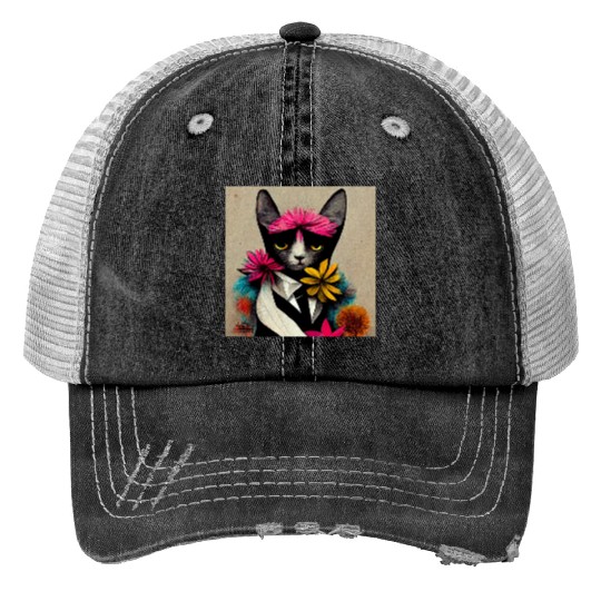 Painting of a cat on a wall Trucker Hats