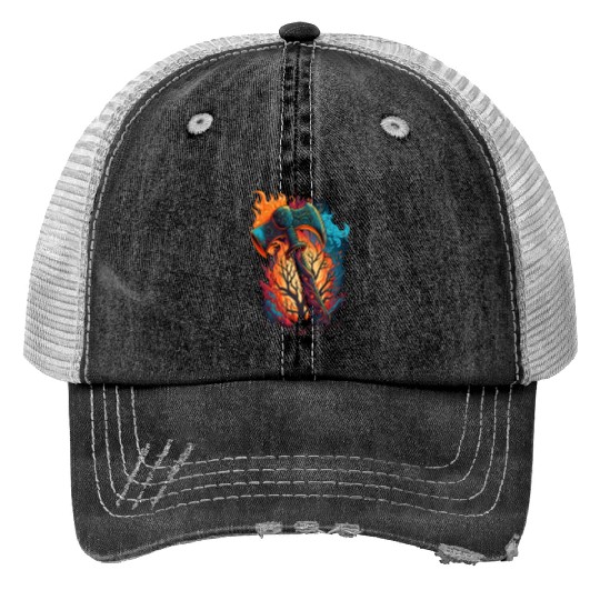 Firefighter Fire Rescue Axes in Flame Fire Trucker Hats