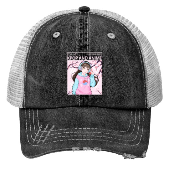 Kawaii Anime Girl Kpop Korean Flag Cherry Blossom Trucker Hats