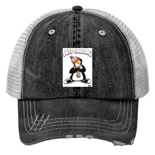 Just Chilling Penguin by Black Sheep Graphix Trucker Hats