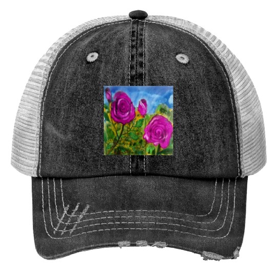 Hand Painted Roses Trucker Hats Trucker Hats Mugs Tote Bags