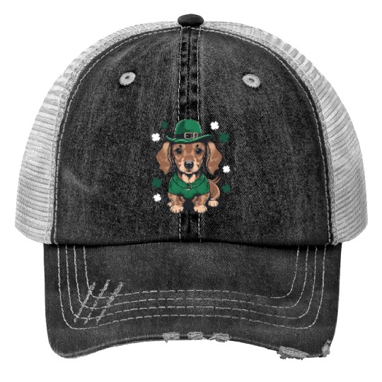 St Patricks Day Dachshund Weiner Dog Shamrock Trucker Hats