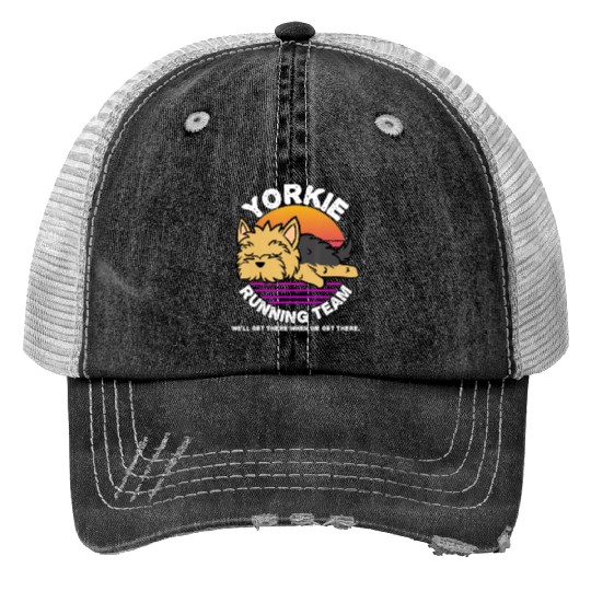 Funny Yorkie Running Team Trucker Hats Kids Men Women Gif
