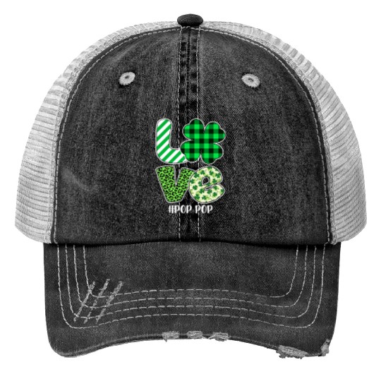 Love Pop Pop Green Plaid Leopard Shamrock Trucker Hats