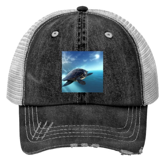 Turtle swimming in the blue ocean print Trucker Hats