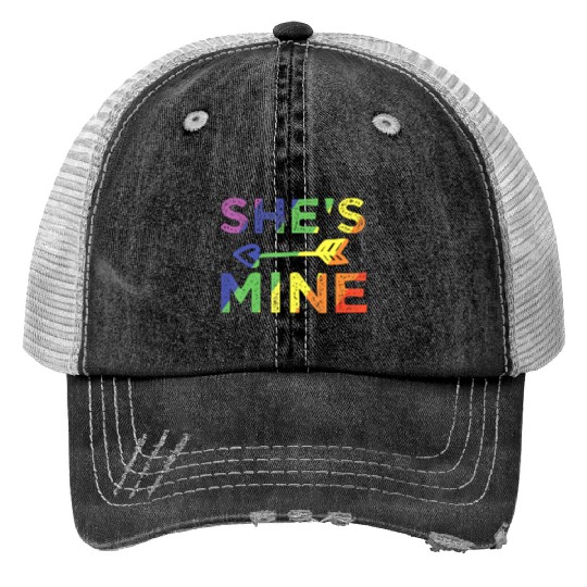Lesbian Couple She s Mine I m Hers Matching LGBT Trucker Hats