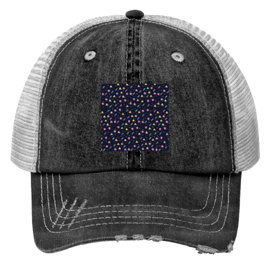 90s Navy + CMYK Bus Seat Retro Geometric Pattern Trucker Hats