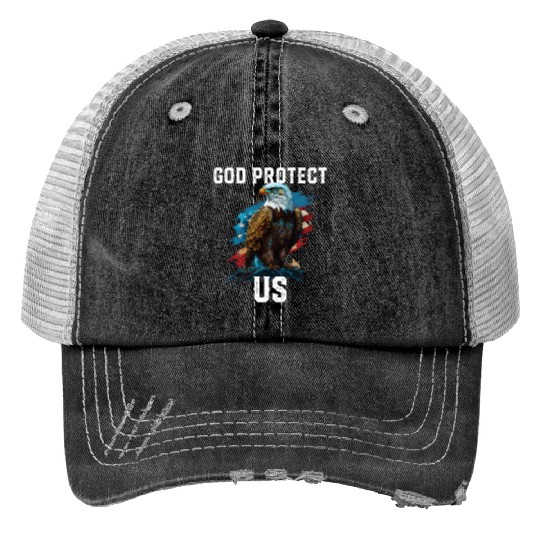 God Protect US American Bald Eagle Christian 4th Trucker Hats