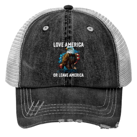 Love America Or Leave America Patriotic USA Flag Trucker Hats