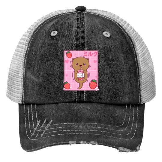 Kawaii Sea Otter Strawberry Milk Shake Otaku Trucker Hats