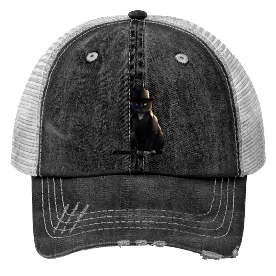 black cat in black hat Trucker Hats