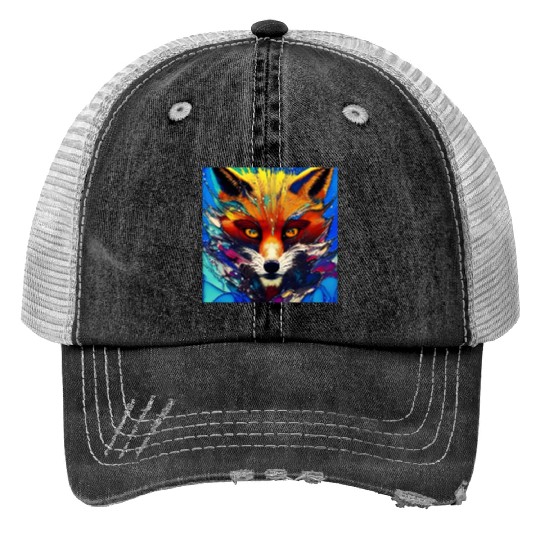 Graphic Novel Comic Book Art Style Red Fox Trucker Hats