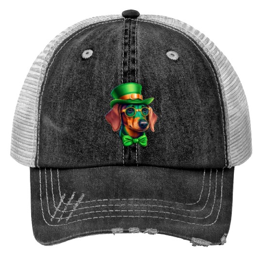 St. Patricks Day Dachshund Wiener Dog Shamrock Trucker Hats