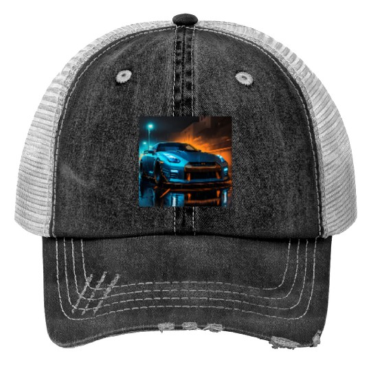 neon blue car design Trucker Hats