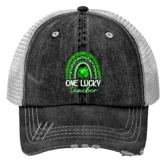 One Lucky Teacher, Rainbow Shamrock Green Clover Trucker Hats