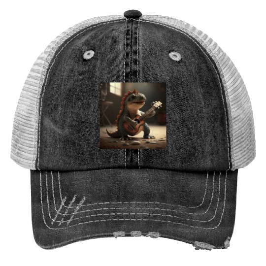Mini dino cute music guitar acoustic concert Trucker Hats