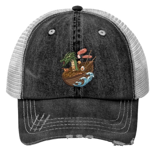 Ramen Soup and Dragon Boat Design Trucker Hats