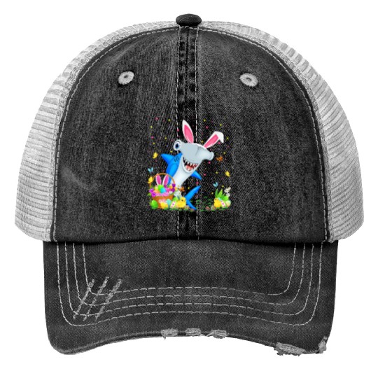 Shark Fish Easter Egg Hunting Hammerhead Shark Eas Trucker Hats