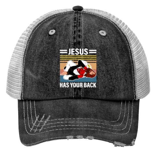Je-sus Has Your Back Retro Apparel Trucker Hats
