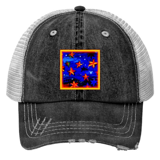 Bright Colored Orange Stars. Buy Now Trucker Hats